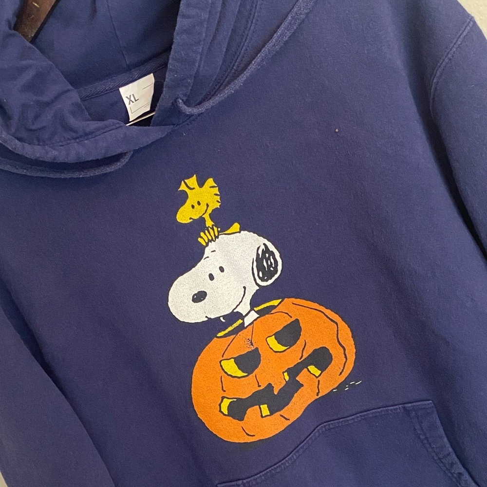 Blue Hoodie with Snoopy, Woodstock, and Jack-o’-lantern Graphic XL